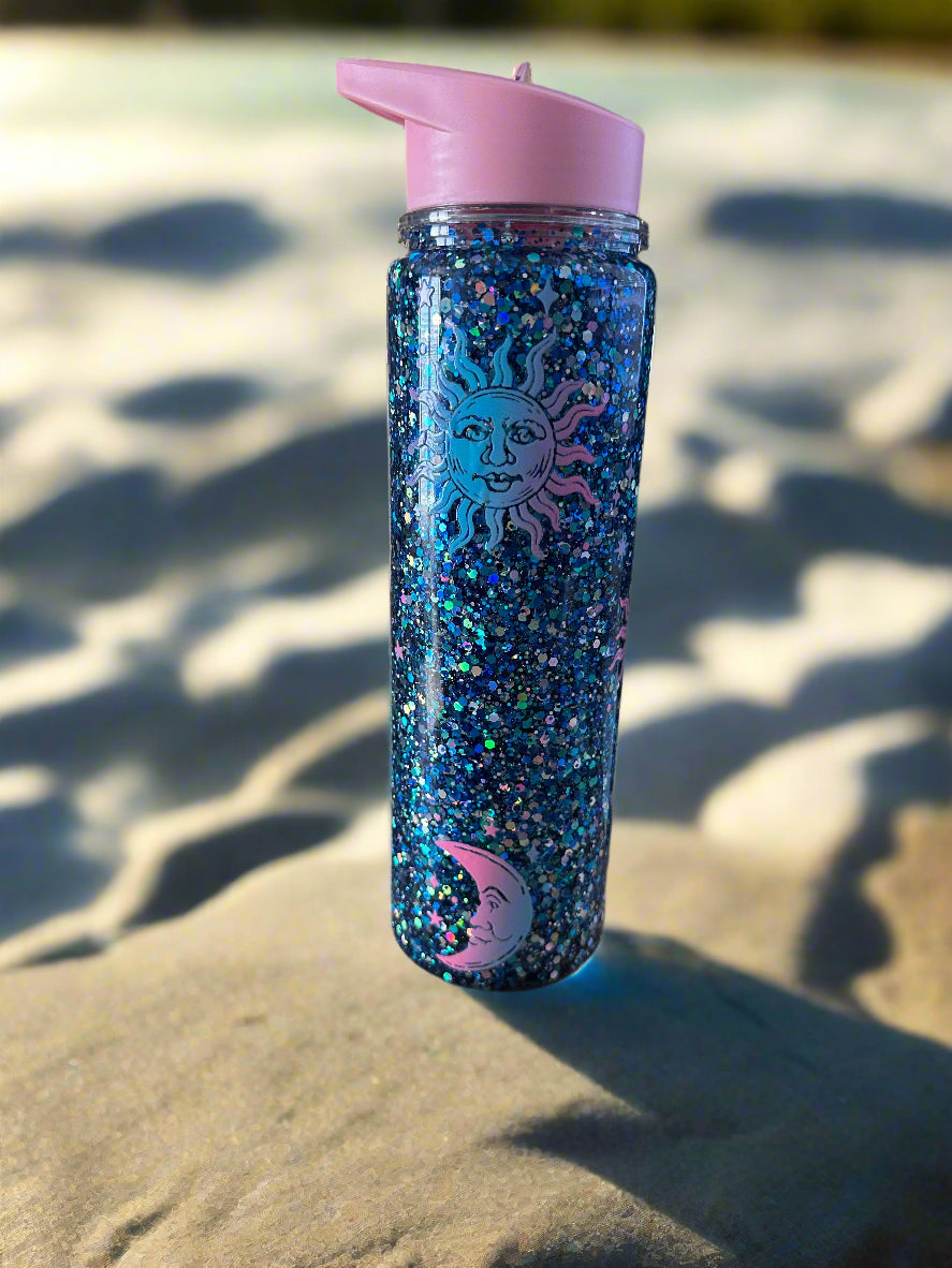 500ml Sun & Moon Snow Globe Water Bottle - Ready to Ship