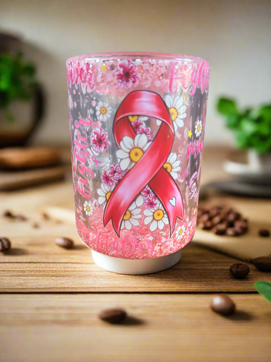 Cancer Survivor Sparkly Pink 15oz Cup with Handle - Ready to Ship